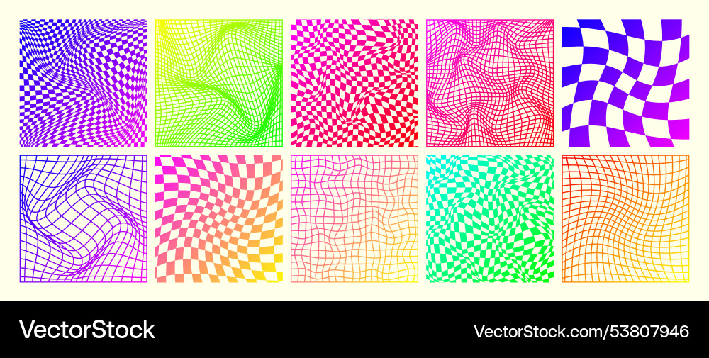 Groovy checkered pattern neon distorted tiled Groovy checkered pattern neon distorted tiled vector image