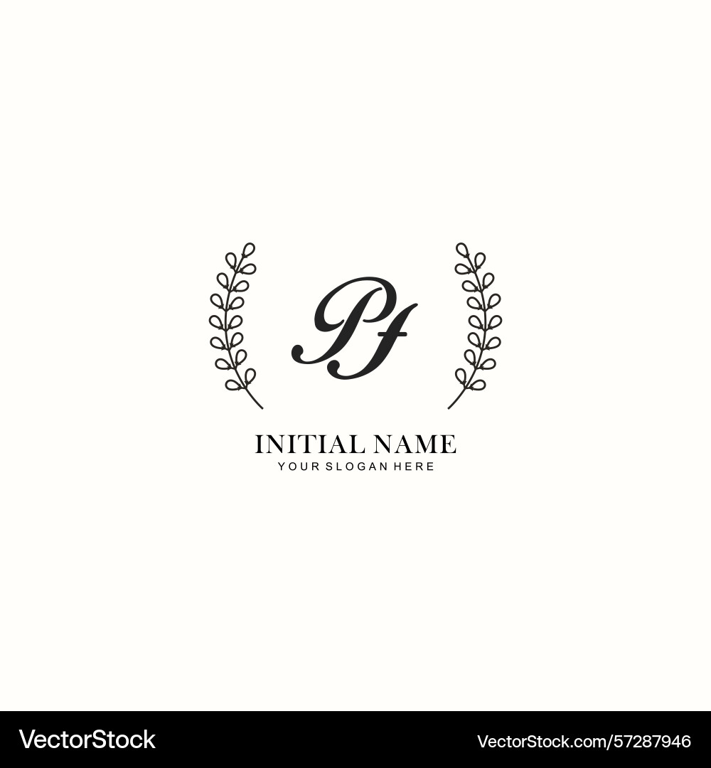 Pf initial logo templates with botanical elements Vector Image