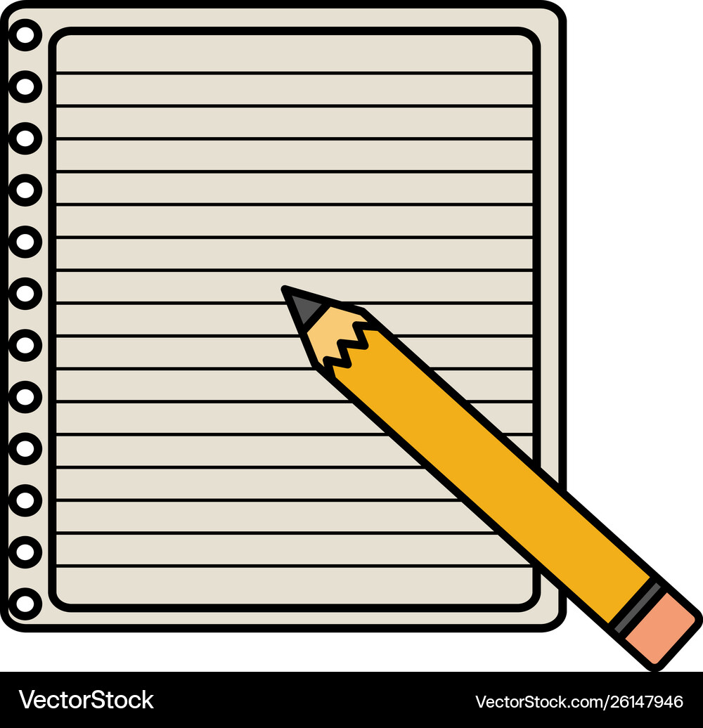 Sheet notebook paper with pencil and supplies – Royalty-Free Vector |  VectorStock, image size:1000x1036