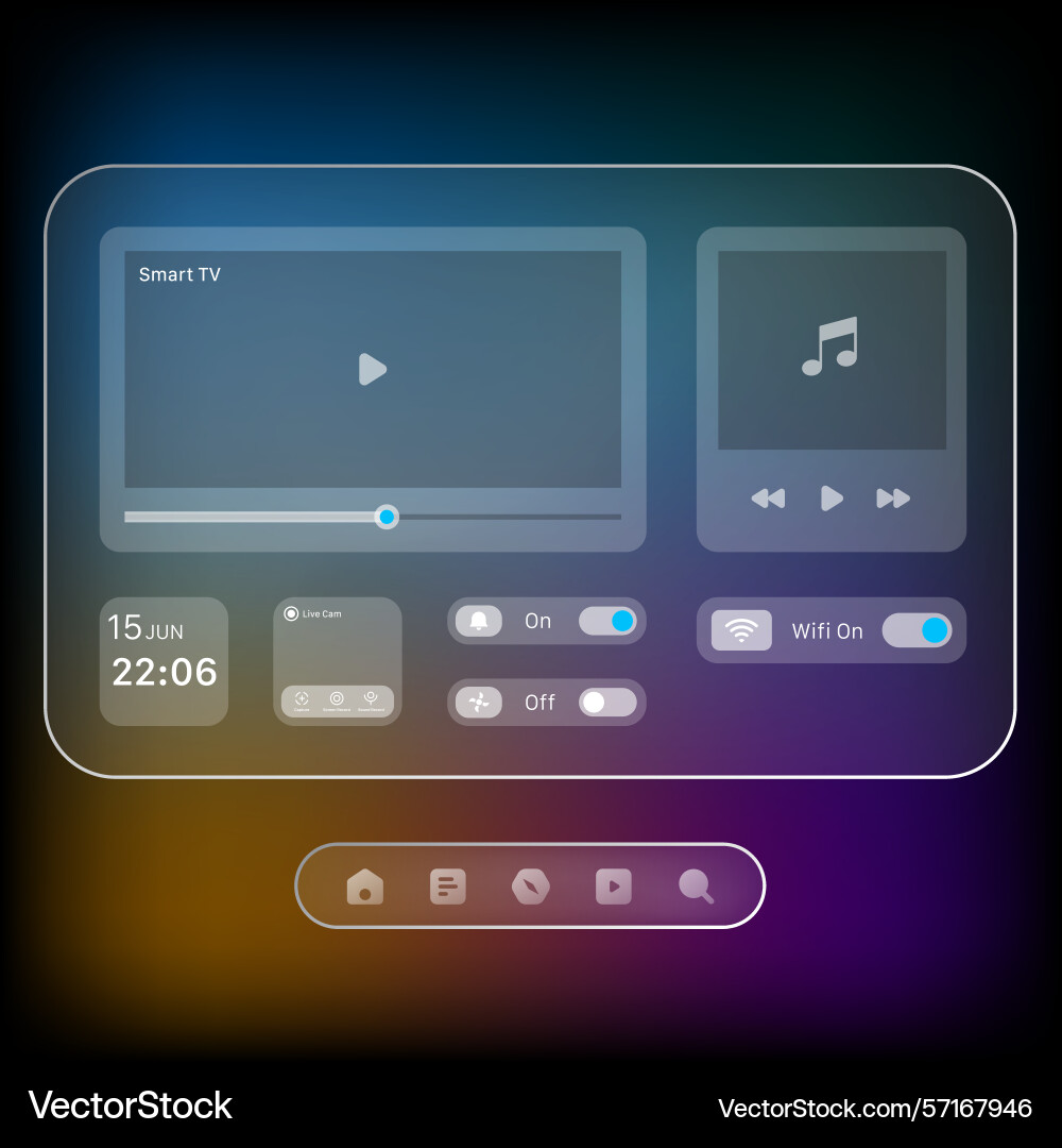 Smart home dashboard interface with media controls vector image