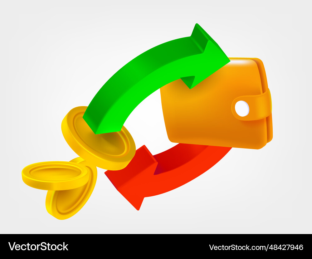 Two arrow in the circle with coins and wallet Two arrow in the circle with coins and wallet vector image
