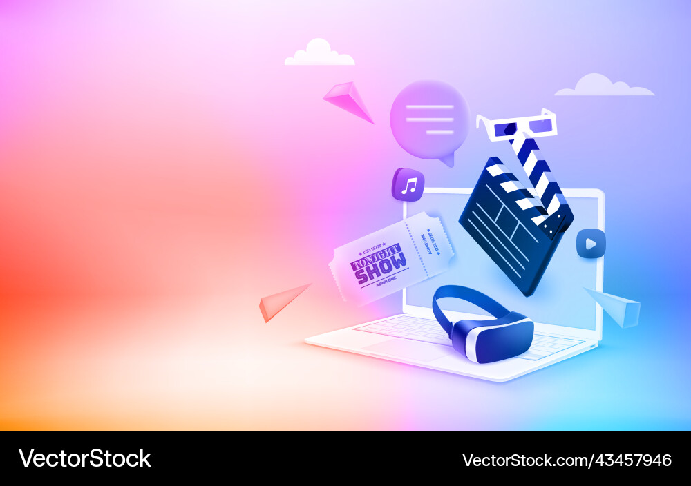 Using notebook for watching movies via internet Using notebook for watching movies via internet vector image