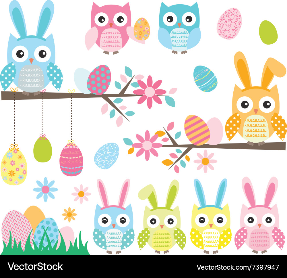 Cheerful Easter Owl Collage vector image