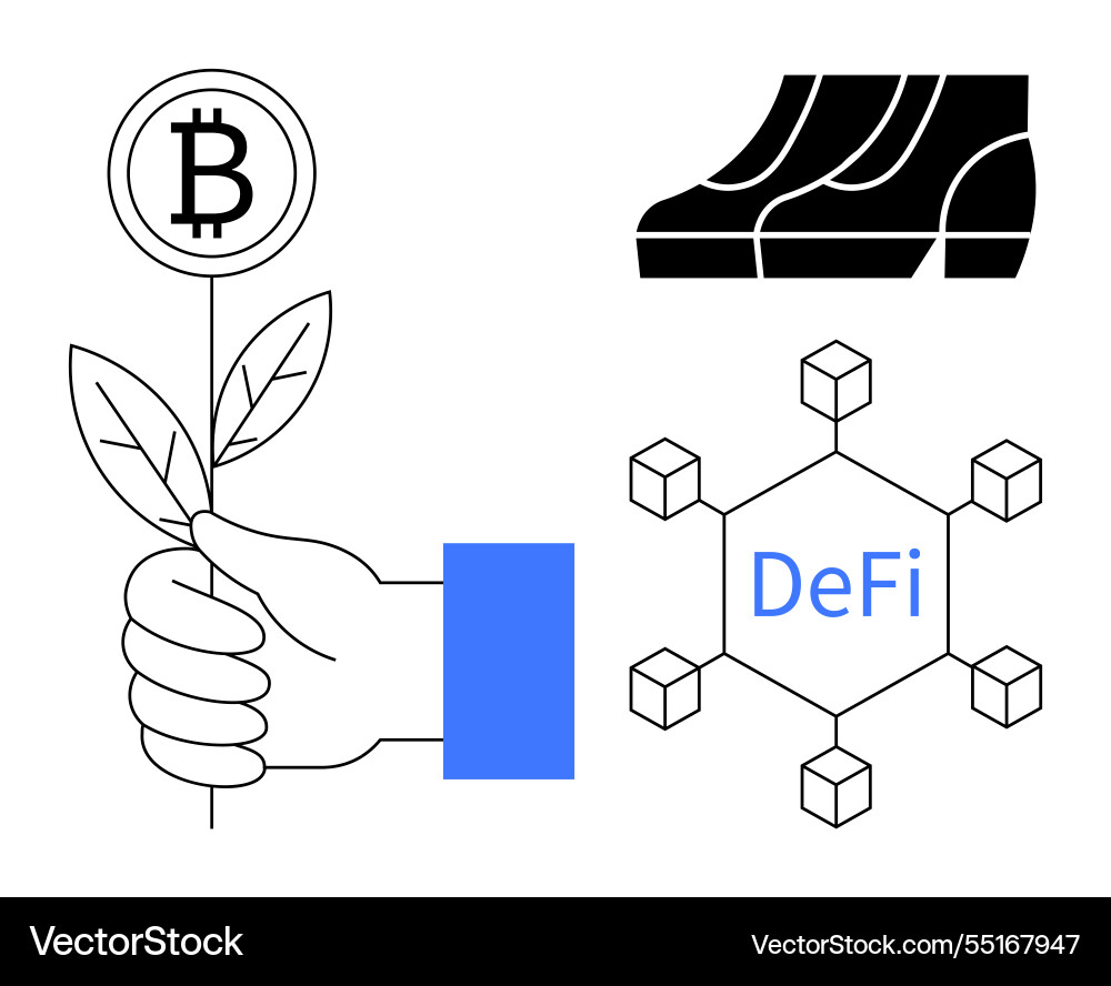 Conceptual elements representing defi bitcoin Vector Image