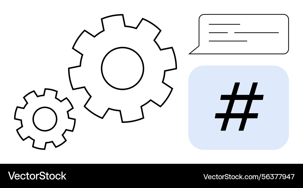 Gear mechanism with speech bubble and metadata tag Gear mechanism with speech bubble and metadata tag vector image