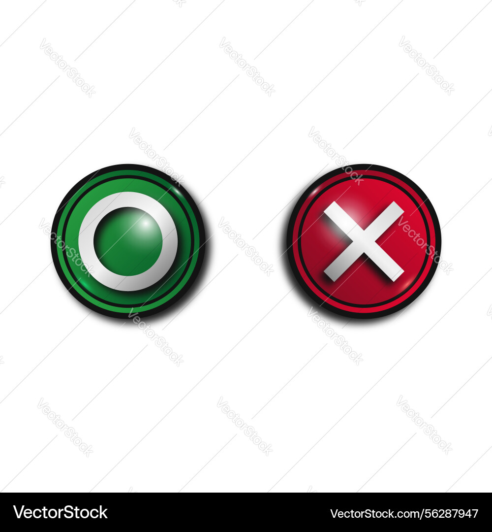 Green and red game voting buttons tic tac toe Vector Image