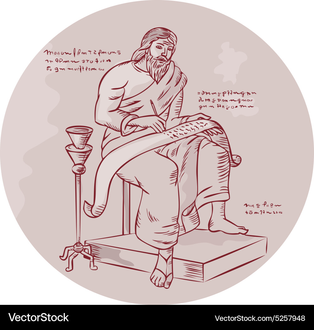 Evangelist writing scroll etching vector image