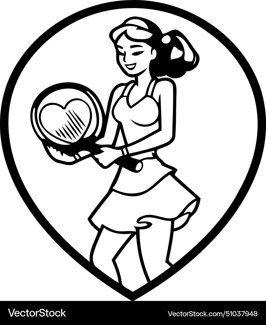 Female tennis player holding a racket and heart Vector Image
