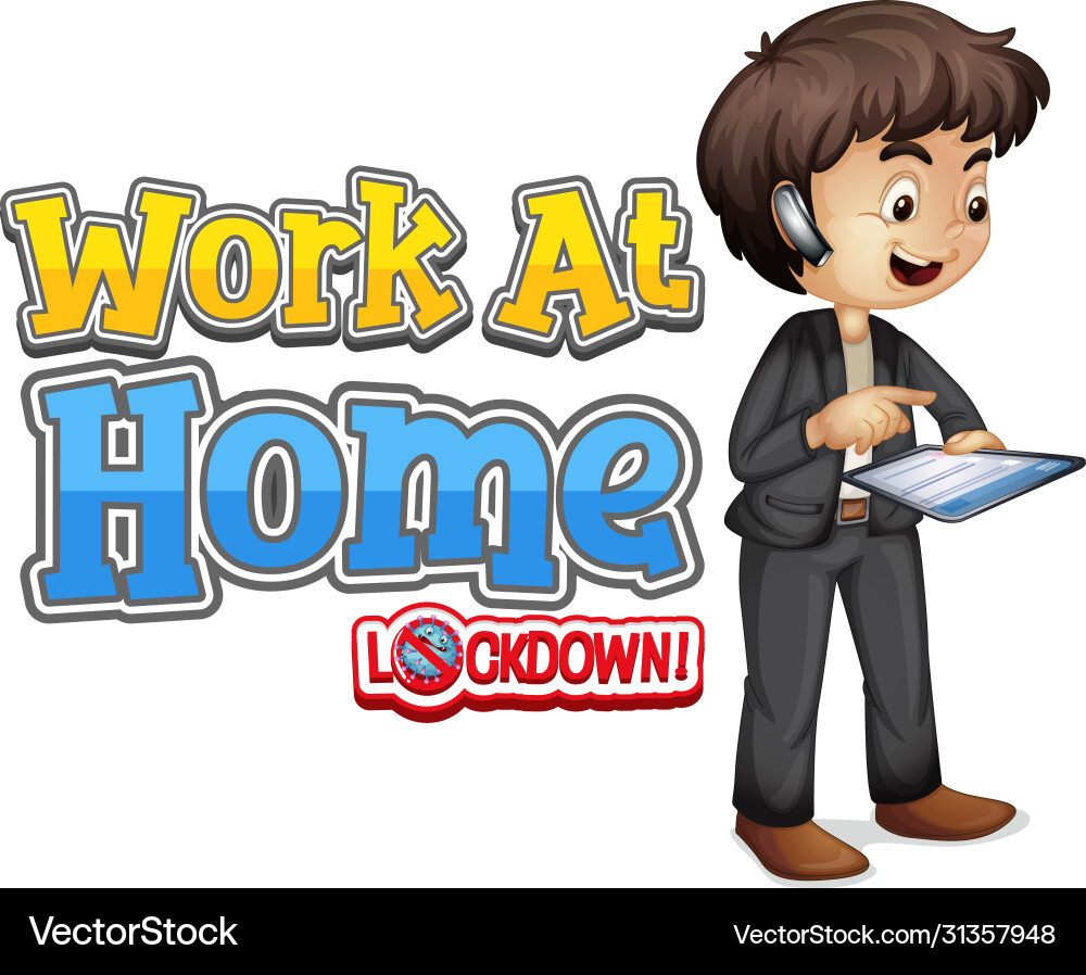 Font design for work from home with man working Font design for work from home with man working vector image