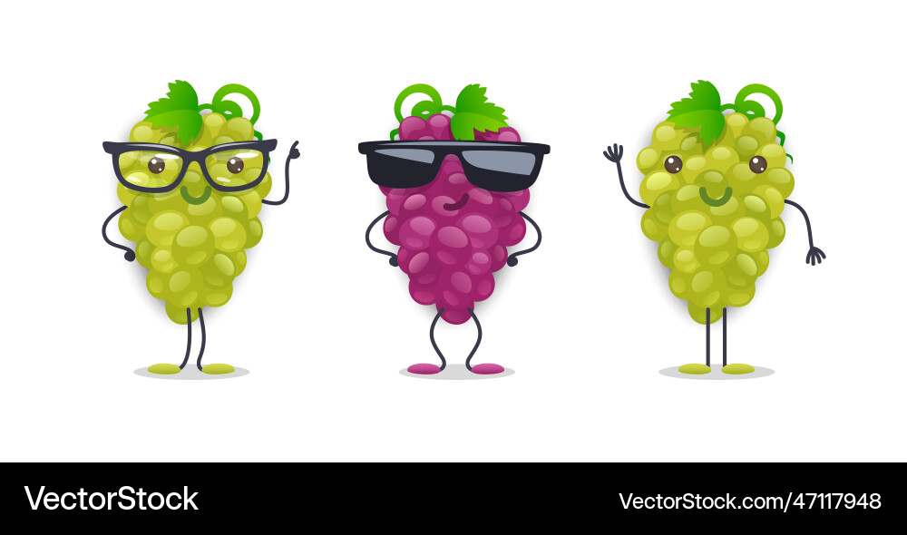Funny Grape Character Set Vector Image
