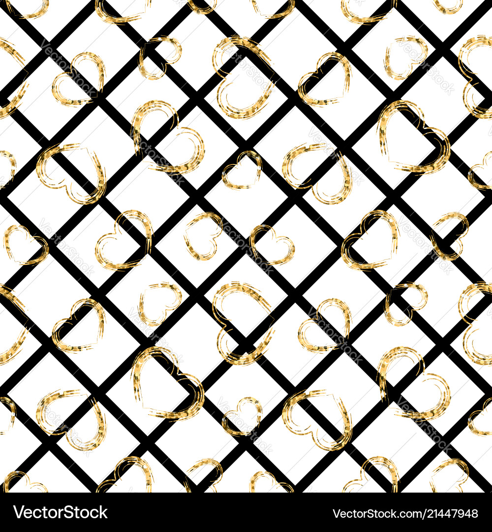 Gold heart seamless pattern black-white geometric Gold heart seamless pattern black-white geometric vector image
