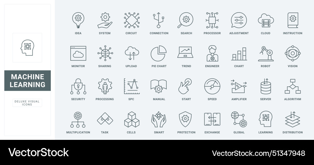 Machine learning thin black and red line icons set Machine learning thin black and red line icons set vector image