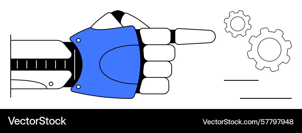 Robotic hand pointing towards gears representing Robotic hand pointing towards gears representing Vector Image