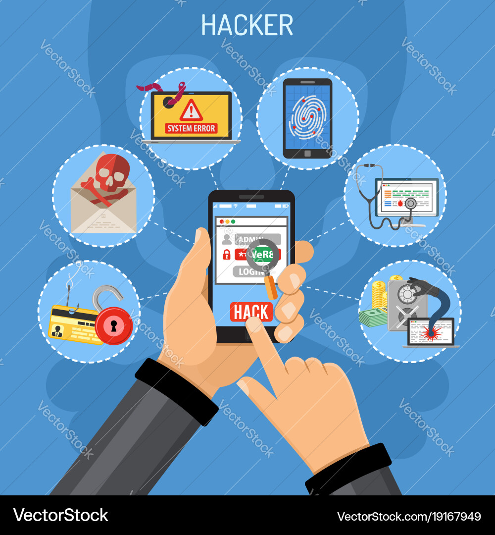 Cyber crime concept with hacker vector image