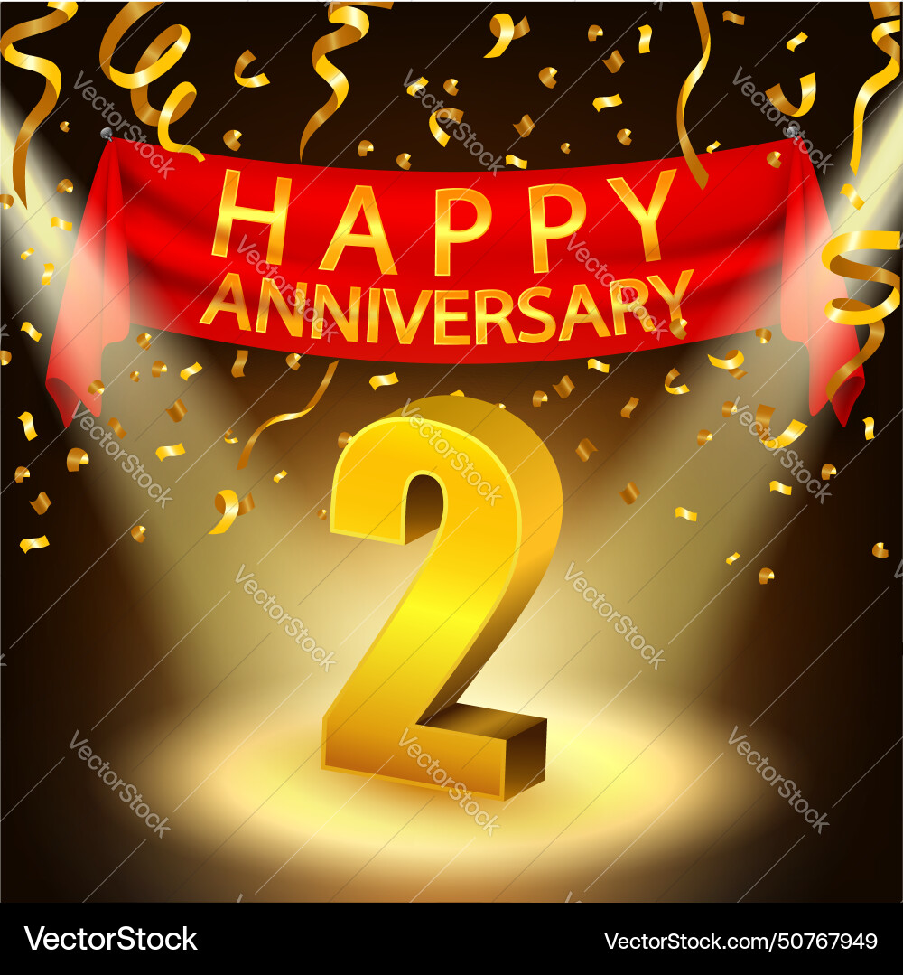 Happy 2nd anniversary celebration with golden Happy 2nd anniversary celebration with golden vector image