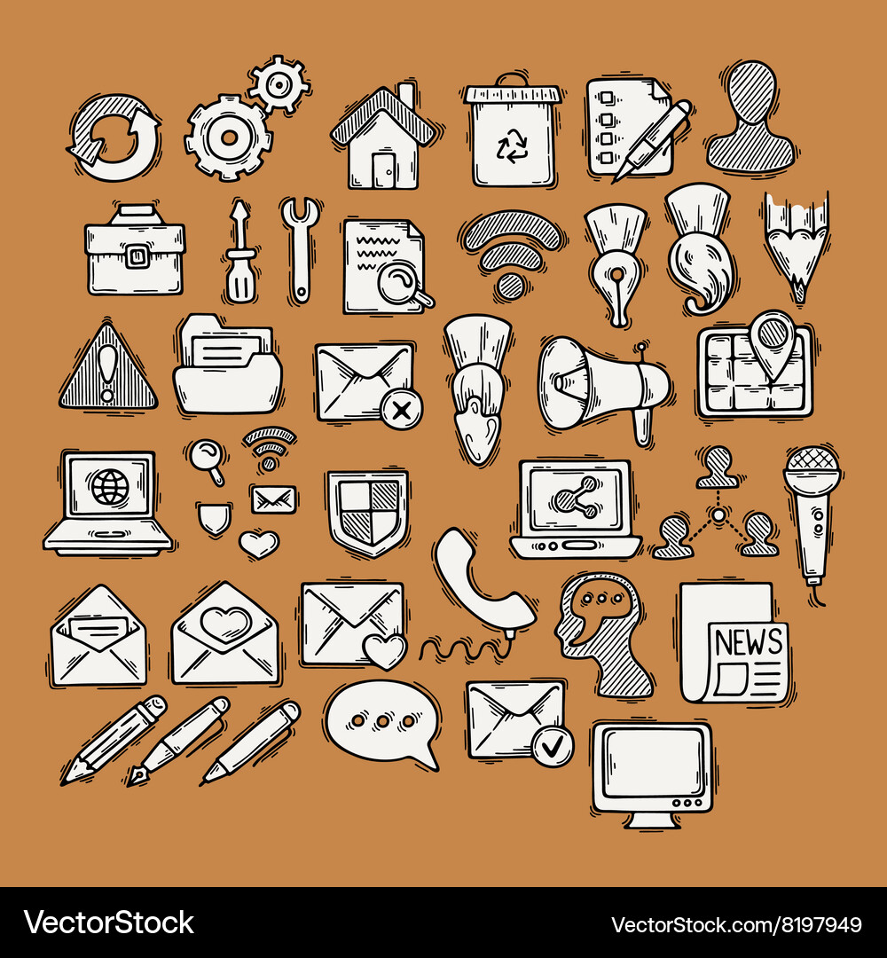 Set of doodle web computer and drawing icons Vector Image