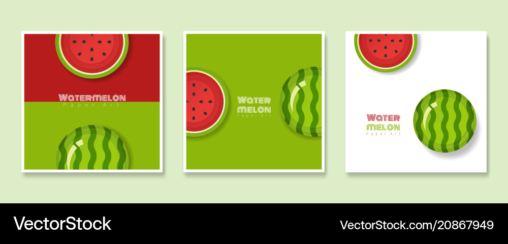 Set of fruit banners with watermelon paper art Set of fruit banners with watermelon paper art vector image