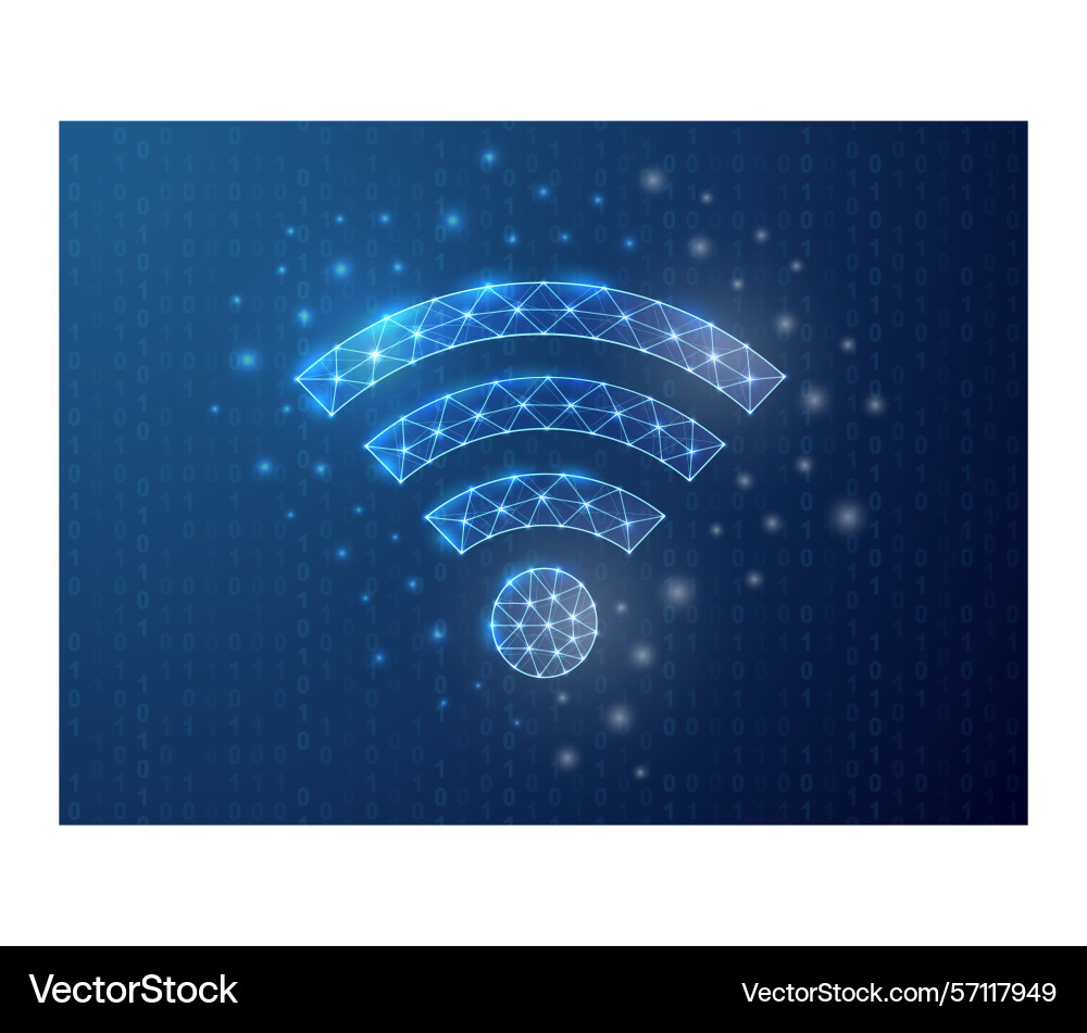 Wi-Fi polygonale Symbol mit Binärcode Hintergrund Wi-Fi polygonale Symbol mit Binärcode Hintergrund vektorbild
