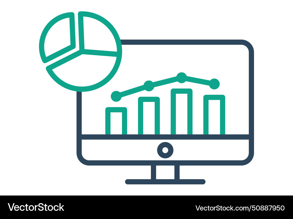 Analysis icon computer with chart related vector image