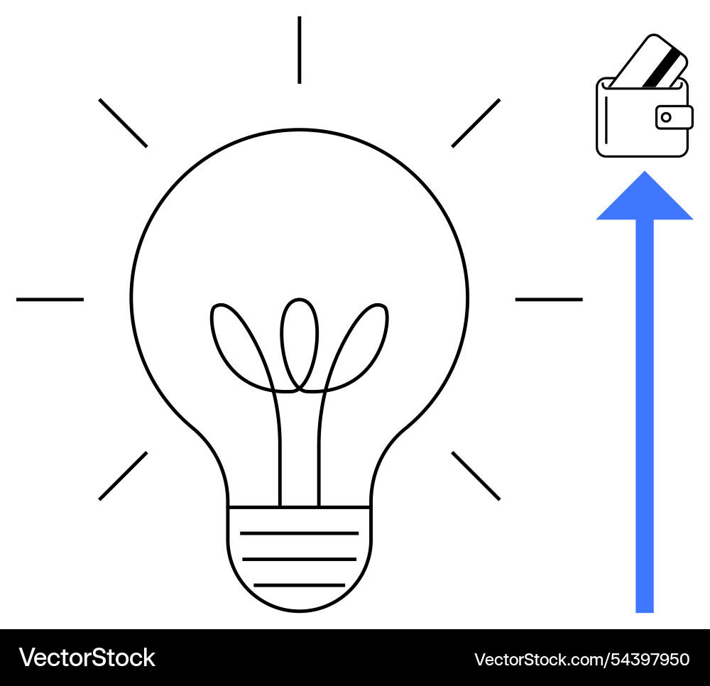 Lightbulb with arrow pointing upwards to wallet Vector Image