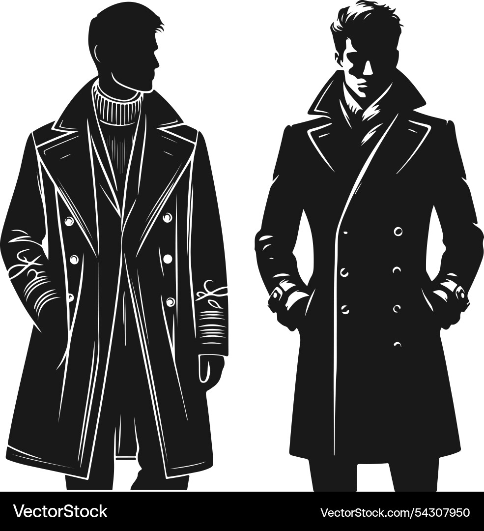 Man overcoat back white color style technical Vector Image
