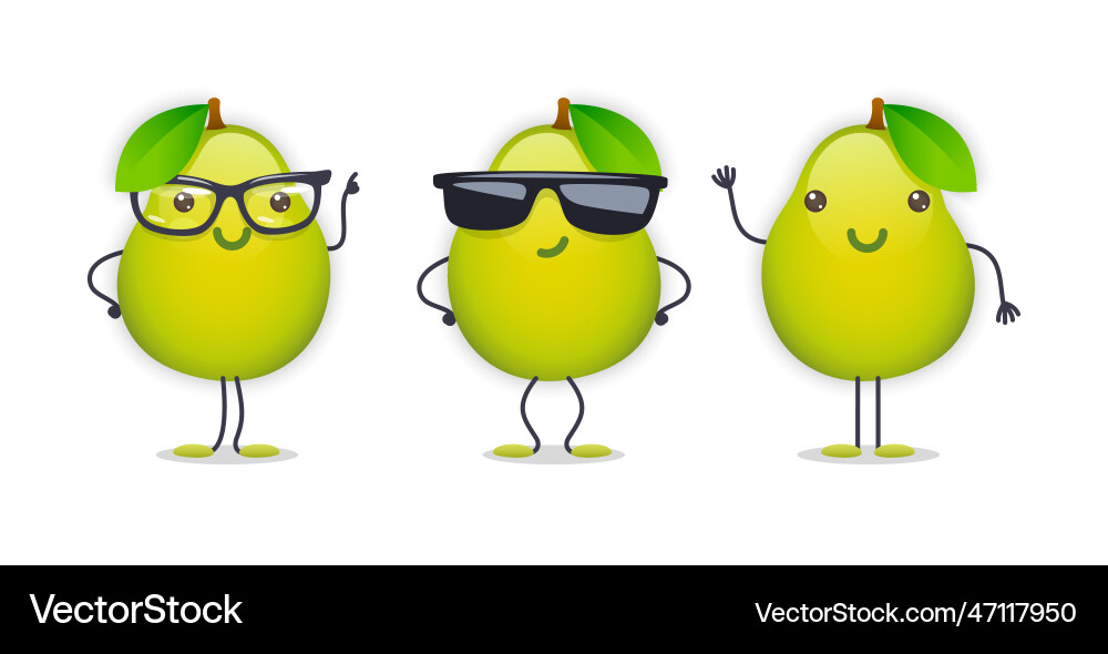 Pear character with various face expressions Pear character with various face expressions vector image