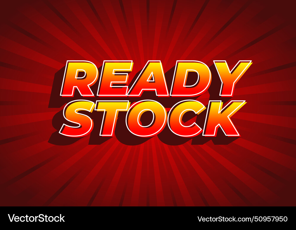 Ready stock text effect in 3d look with eye Ready stock text effect in 3d look with eye vector image