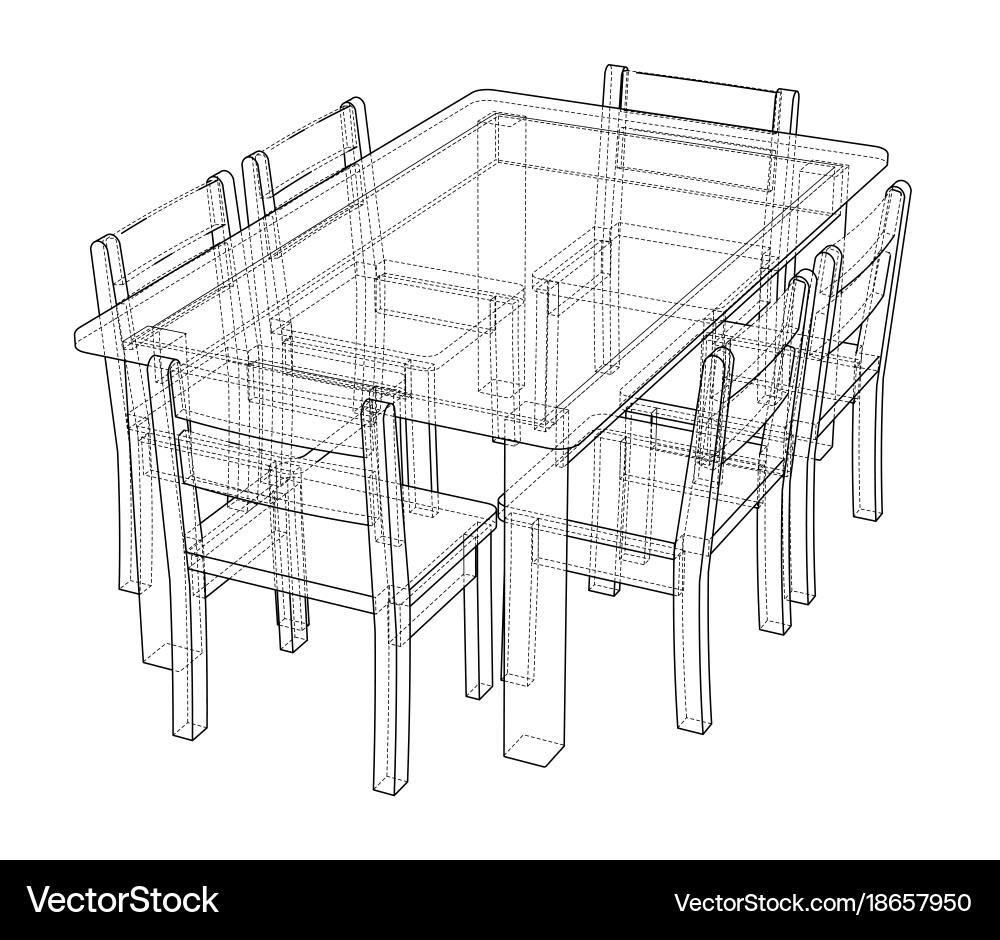 Table with chairs rendering of 3d vector image