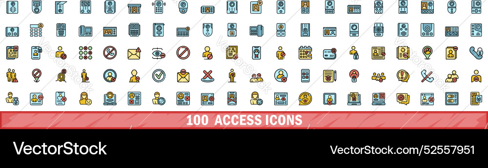 100 access icons set color line style 100 access icons set color line style vector image