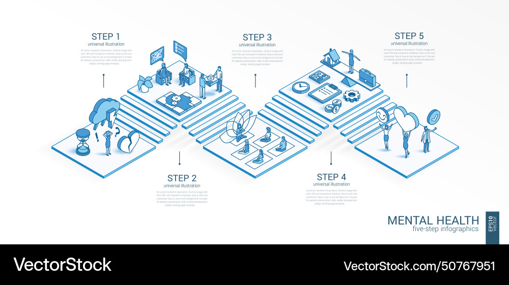 3d line isometric mental health infographic 3d line isometric mental health infographic vector image