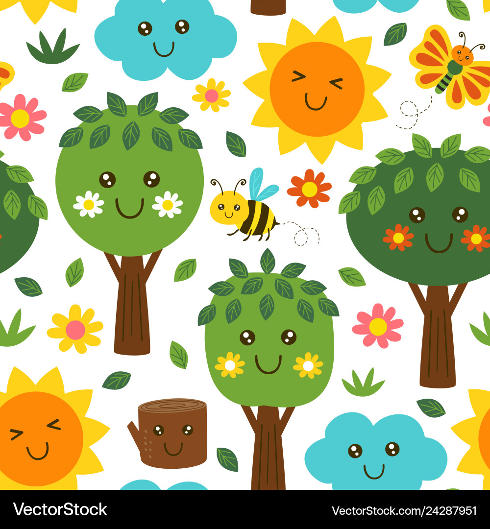 Basic rgbseamless pattern with forest kawaii Basic rgbseamless pattern with forest kawaii vector image