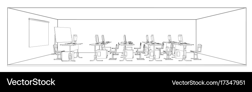 Computer class with tables and computers Vector Image