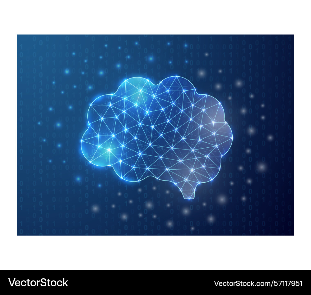 Human brain polygonal symbol with binary code Human brain polygonal symbol with binary code Vector Image