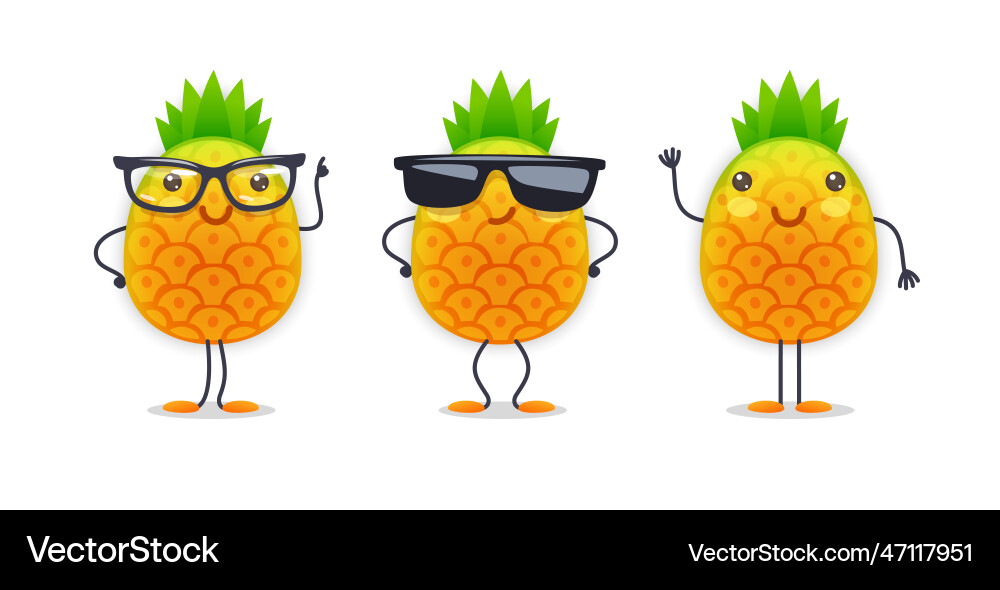 Pineapple character with various face expressions Pineapple character with various face expressions vector image