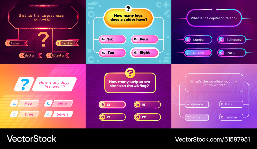 Trivia game ui question and answer template Trivia game ui question and answer template vector image
