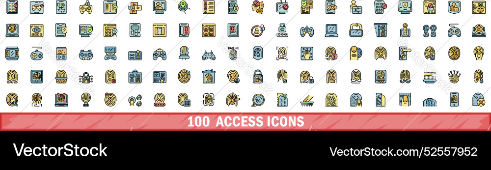 100 access icons set color line style 100 access icons set color line style vector image