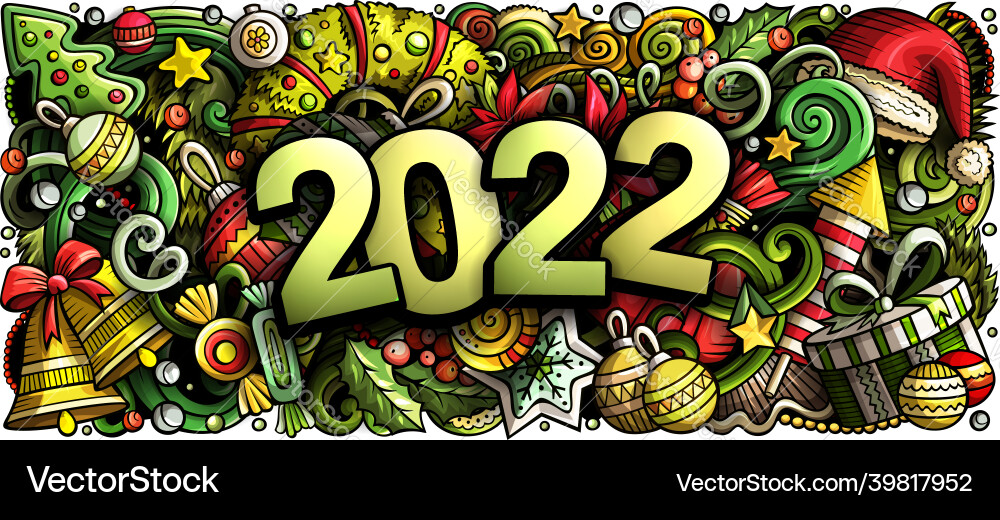 2022 doodles horizontal new year objects 2022 doodles horizontal new year objects vector image