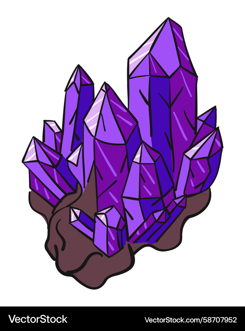 Amethyst crystal cluster with sharp facets Amethyst crystal cluster with sharp facets Vector Image
