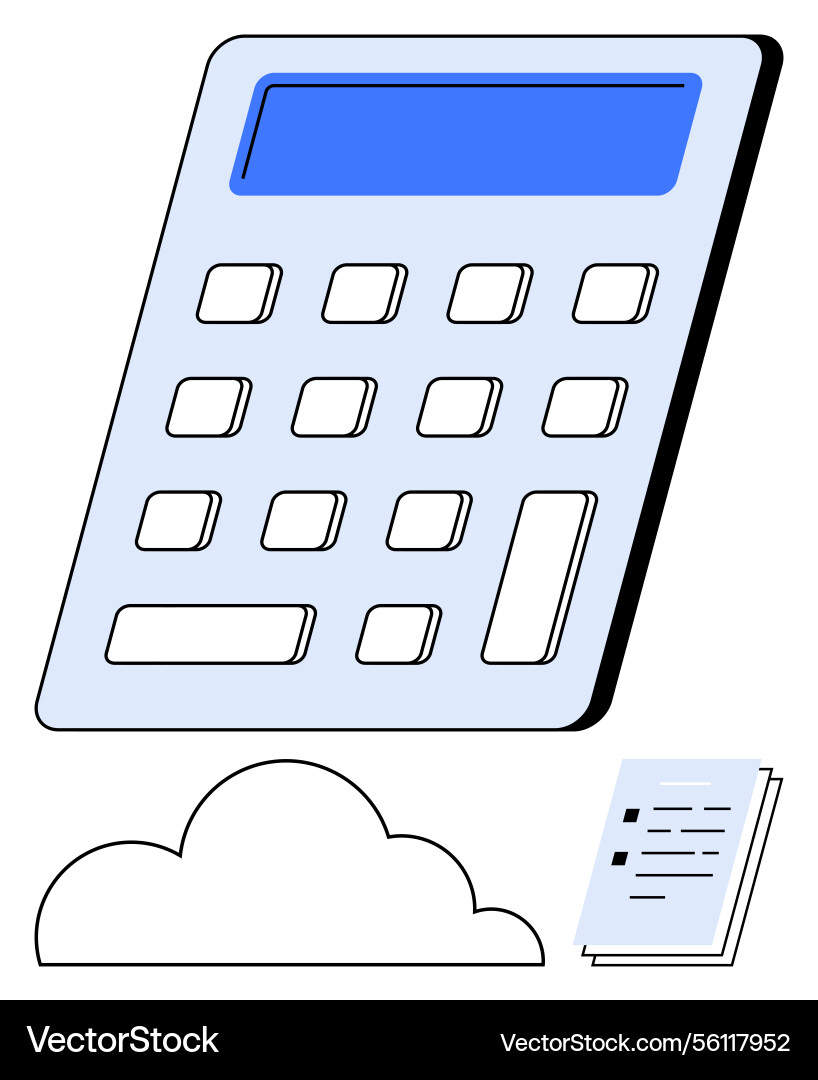 Cloud-based calculator with documents Cloud-based calculator with documents Vector Image