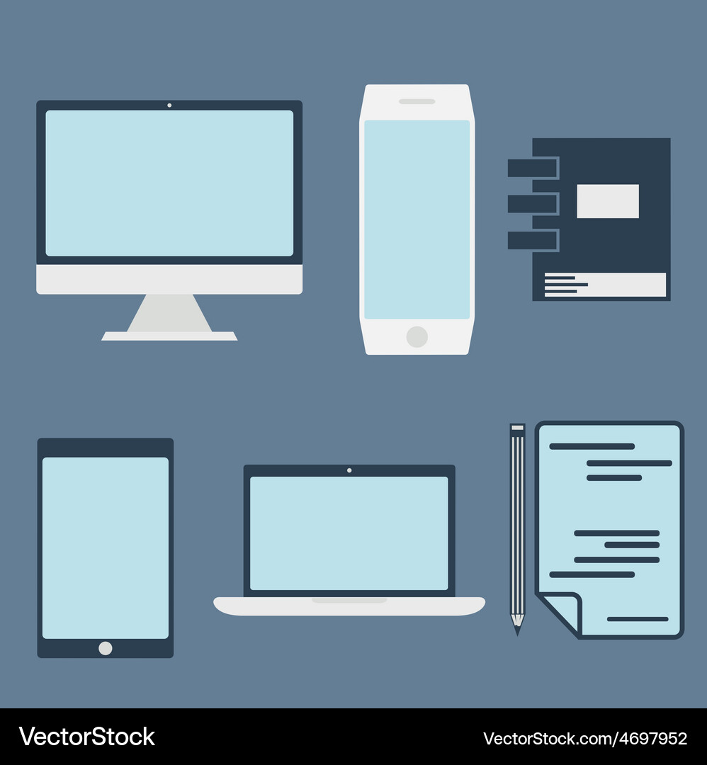 Flat design office elements and computer tablet Vector Image