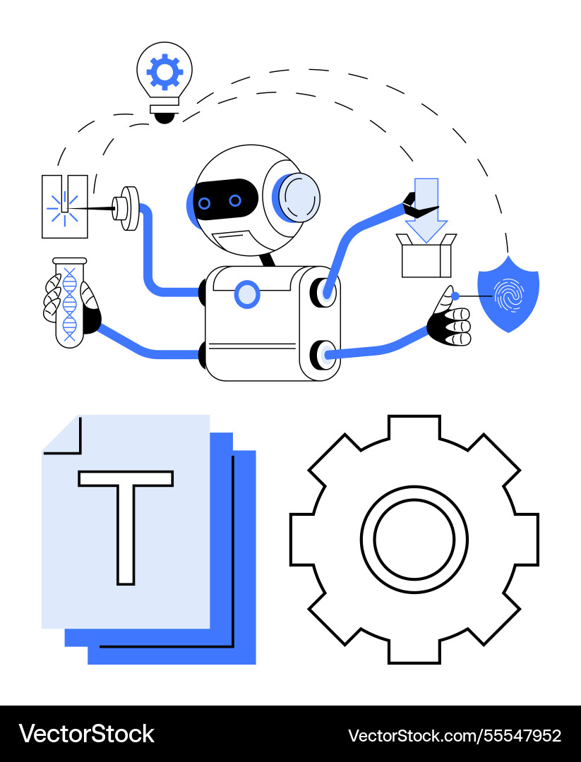 Robot performing multiple tasks representing ai Robot performing multiple tasks representing ai vector image