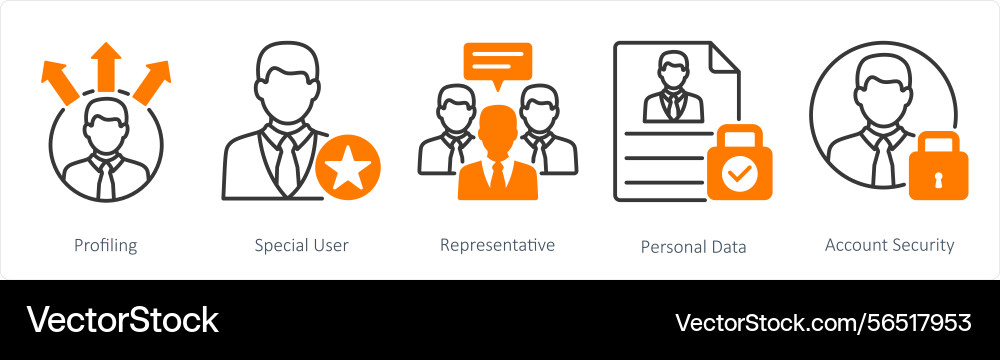 A set of 5 gdpr icons as profiling special user vector image