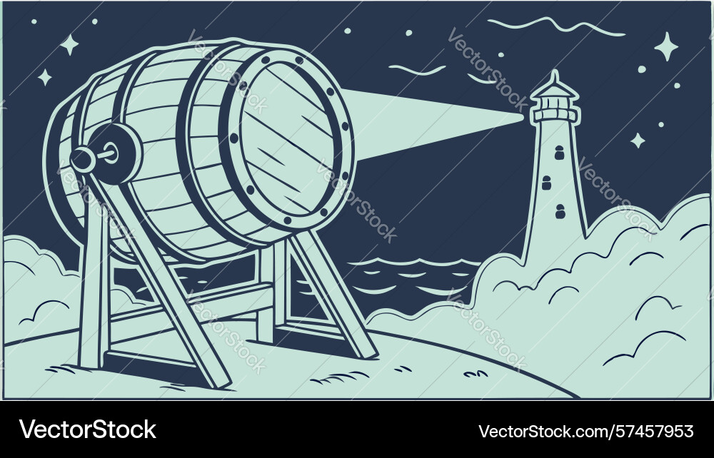 Drum on seaside with lighthouse and abstract Vector Image