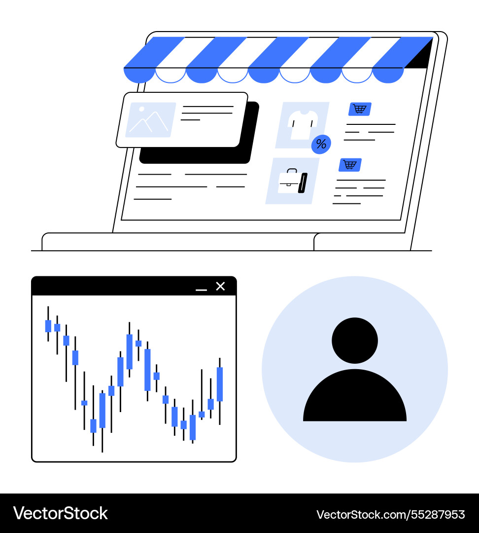 E-commerce website with graphs and user profile E-commerce website with graphs and user profile Vector Image