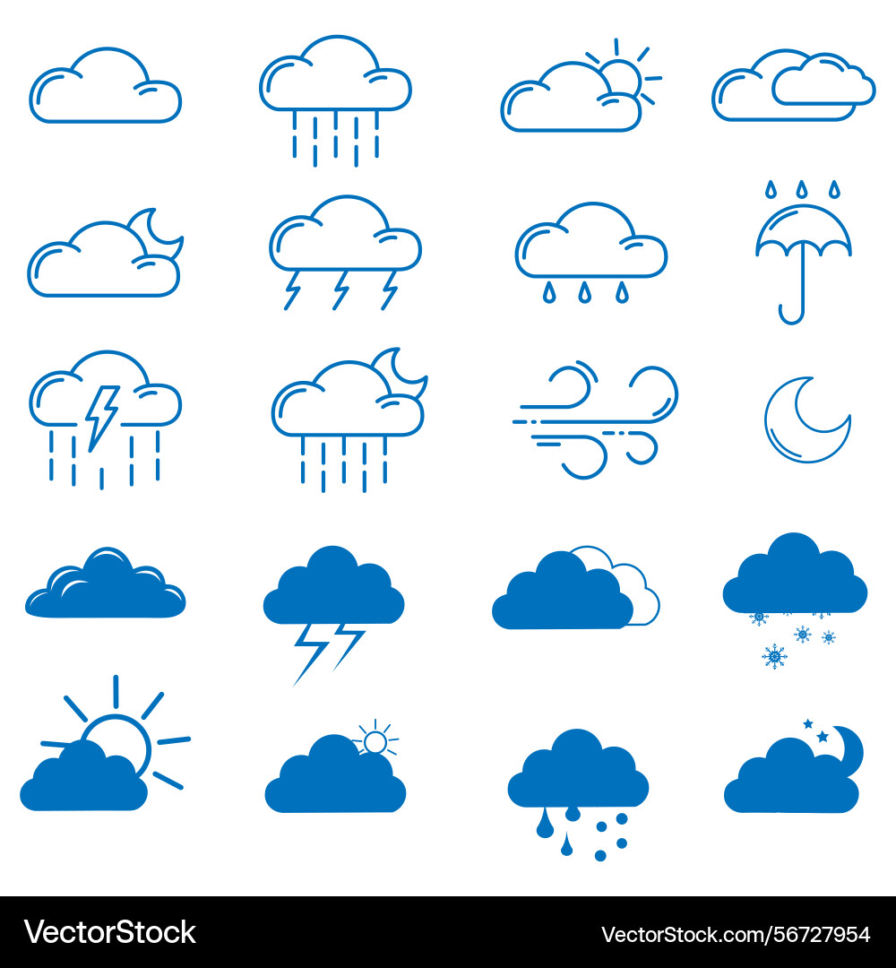 Clouds icons set of in different form Vector Image