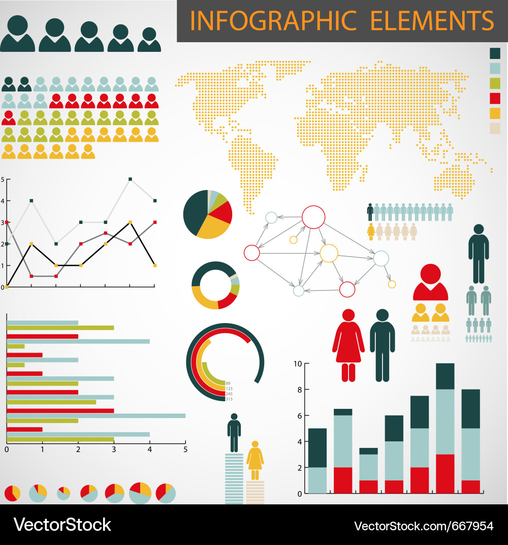 Collection of Data Charts & Graphs Vector Image