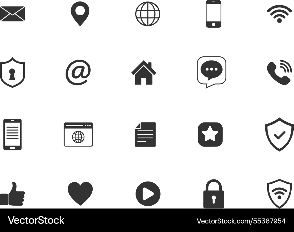Complete web interface icon set silhouette Complete web interface icon set silhouette vector image