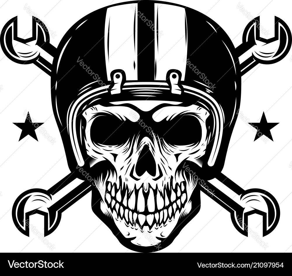 Racer Skull with Wrenches Vector Image