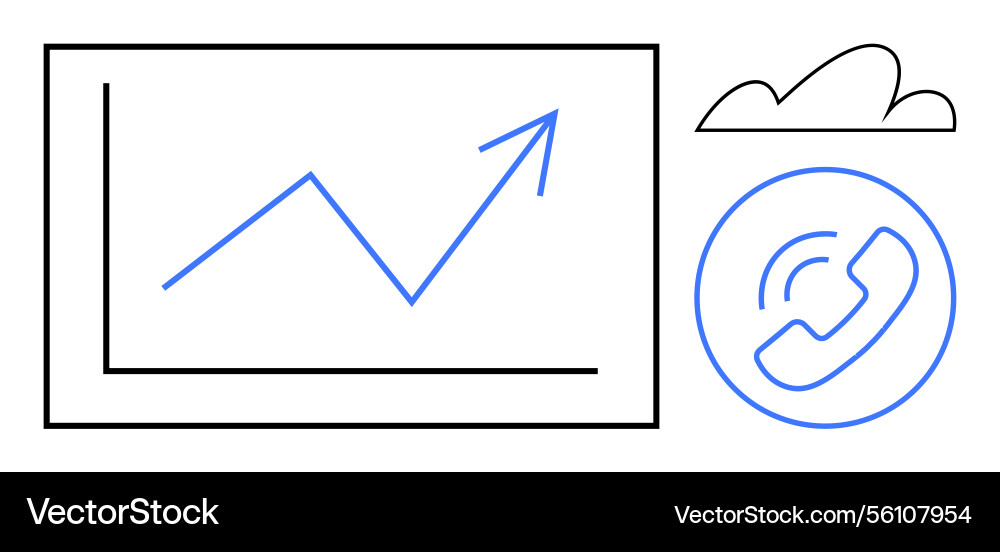 Rising graph with call icon and cloud representing Rising graph with call icon and cloud representing vector image