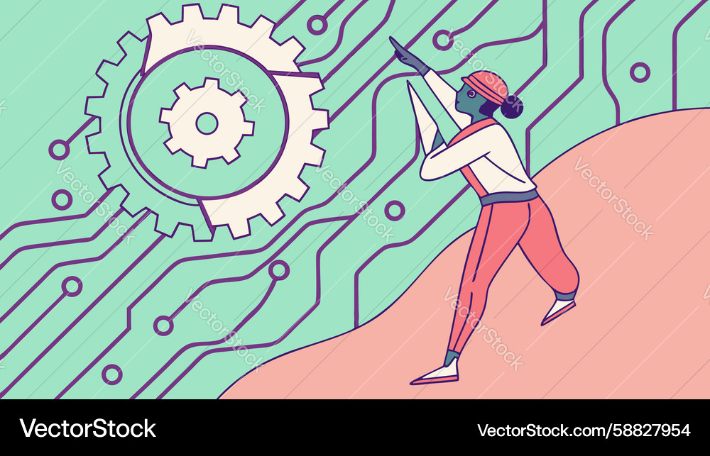 Tech Golfer with Gears & Circuits Vector Image